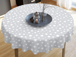 LONETA dekoratív asztalterítő - fehér csillagok szürke alapon - kör alakú
