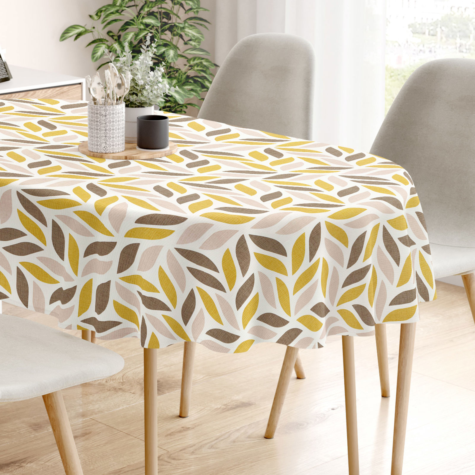 LONETA dekoratív asztalterítő - barna és aranyszínű levelek - ovális