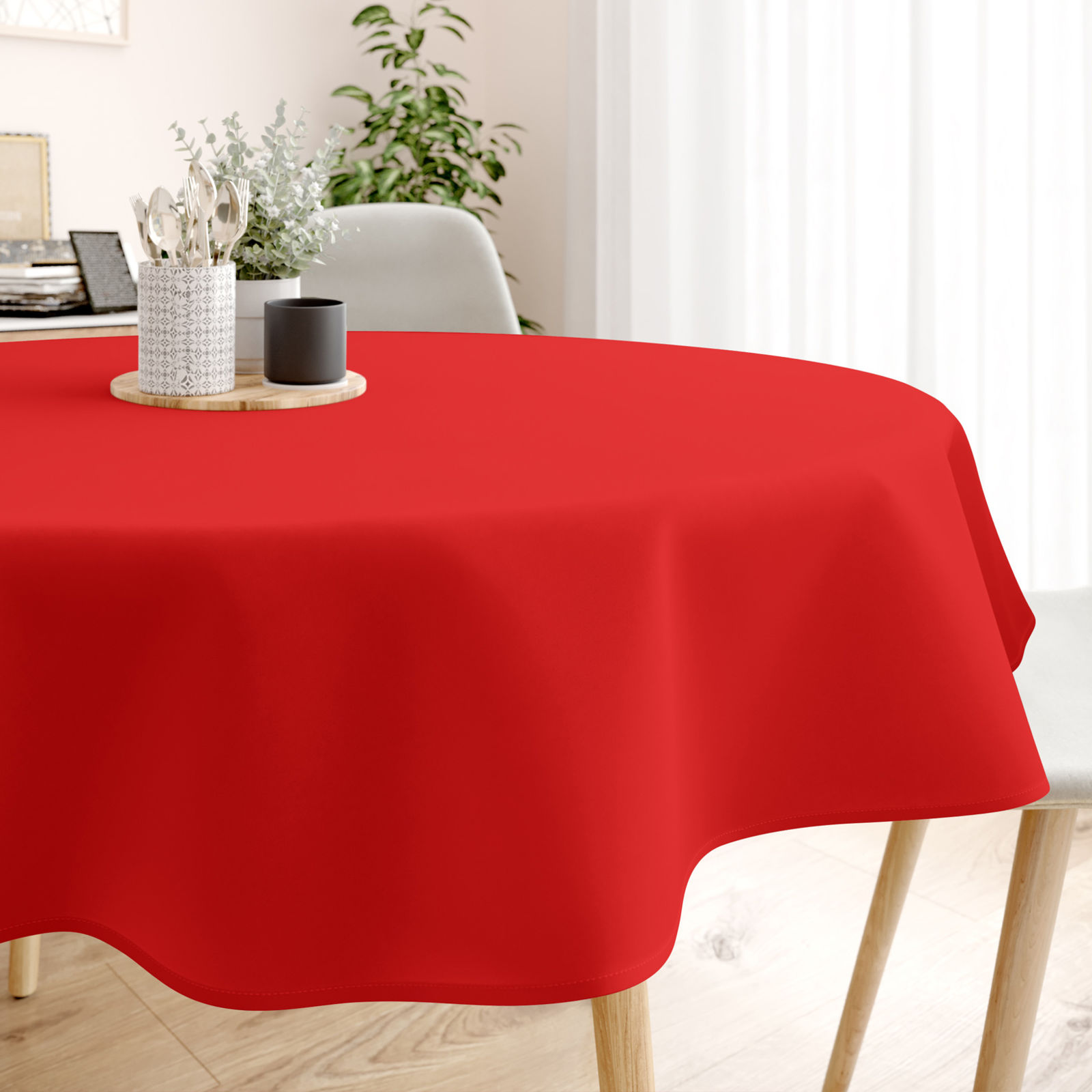 Pamut asztalterítő - piros - kör alakú