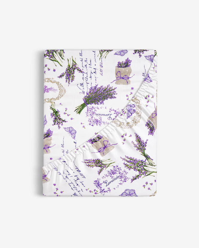Pamut körgumis lepedő - levandula virágok és idézetek