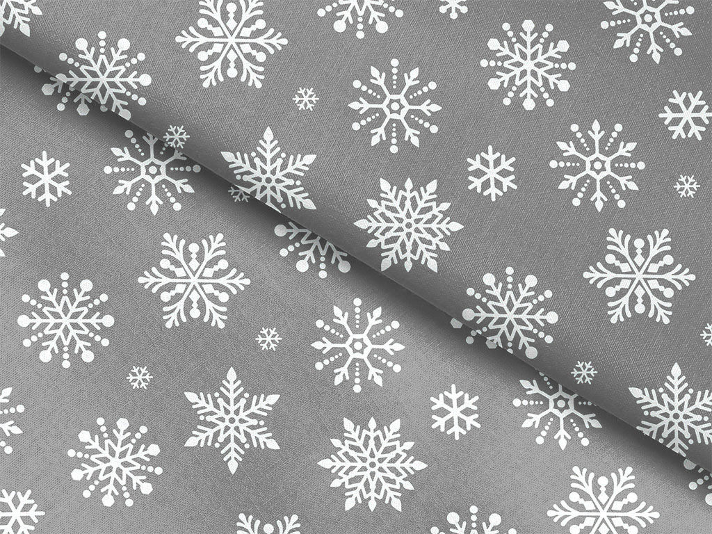 Pamutszövet - karácsonyi mintás - hópihék szürke alapon
