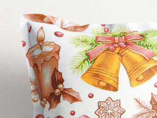 Karácsonyi pamut párnahuzat, dekoratív szegéllyel - karácsonyi díszek fehér alapon