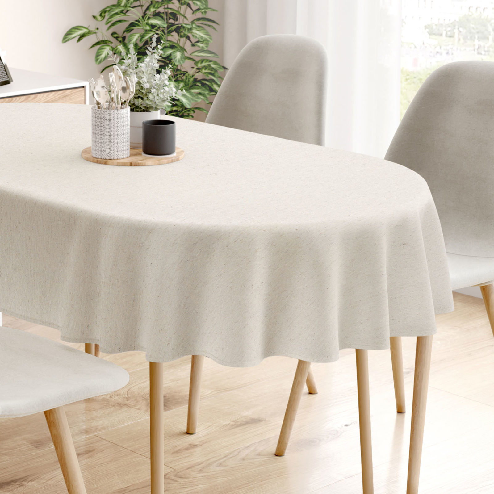 Loneta dekoratív asztalterítő - világos vászonszövésű - ovális