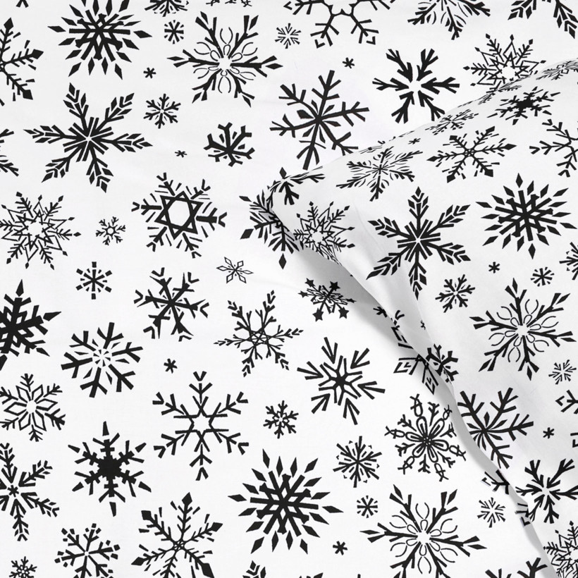 Karácsonyi pamut ágyneműhuzat - cikkszám 1160 fekete hópihék fehér alapon