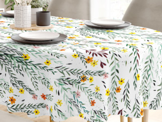 Pamut asztalterítő - festett virágok és levelek - ovális
