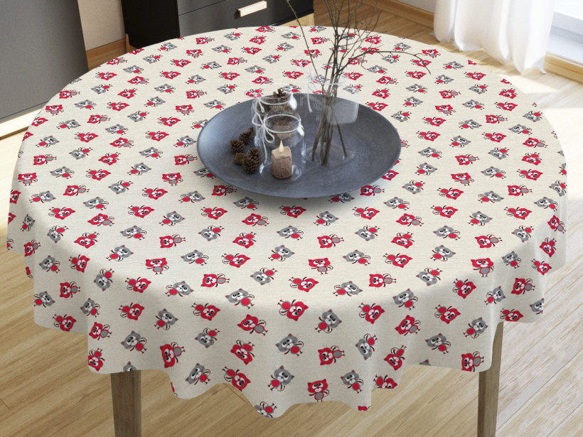 LONETA dekoratív asztalterítő - kismacskák - vászonszövésű - kör alakú
