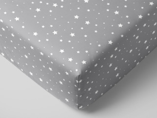 Körgumis pamut lepedő - fehér csillagok szürke alapon