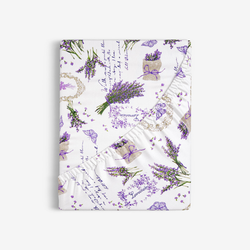 Pamut körgumis lepedő - levandula virágok és idézetek