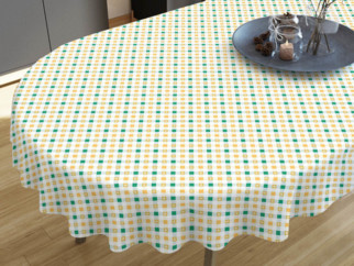 LONETA dekoratív asztalterítő - szívecskék sárga - zöld kockás alapon - ovális
