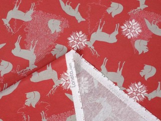 LONETA karácsonyi drapéria - karácsonyi állatkák piros alapon