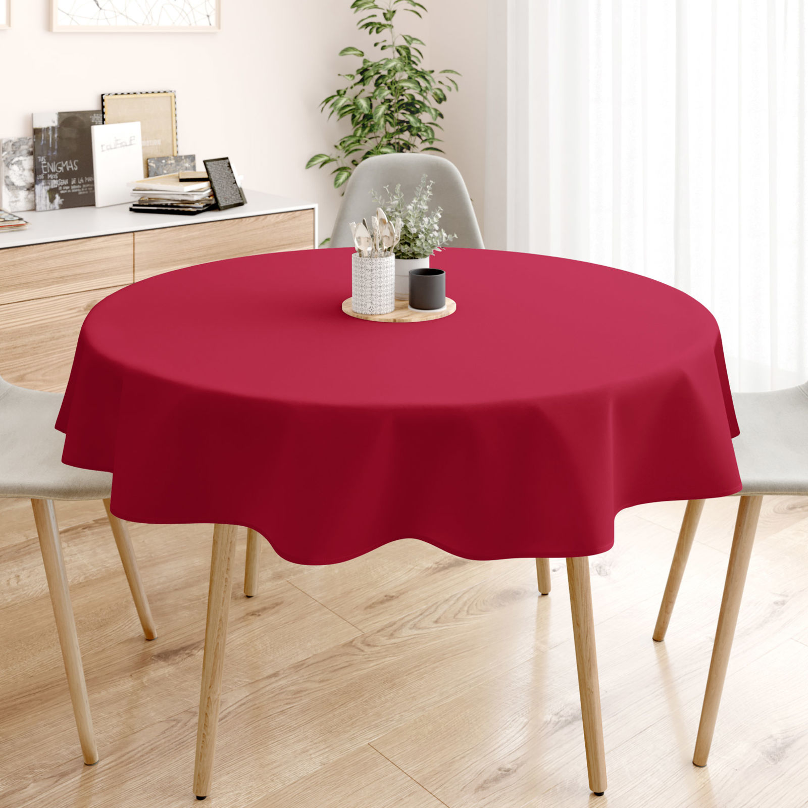 LONETA karácsonyi asztalterítő - UNI piros borvöros - kör alakú