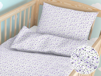 Gyermek pamut ágyneműhuzat kiságyba - cikkszám 854 apró lila virágmintás