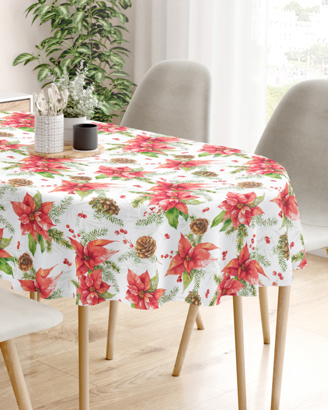 Karácsonyi dekoratív asztalterítő LONETA - Karácsonyi virágmintás - ovális