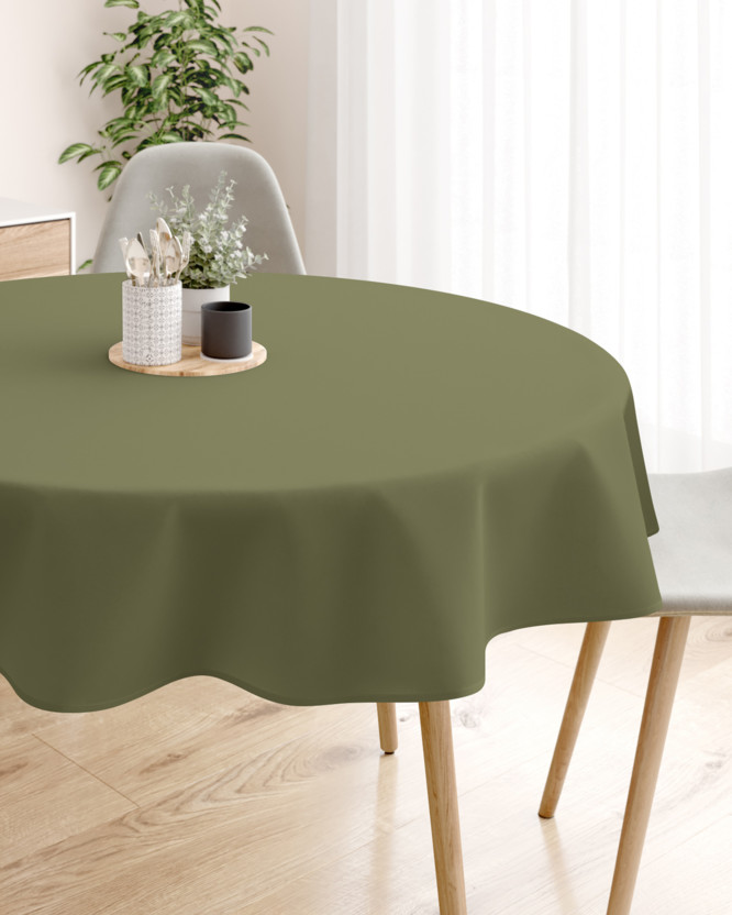 Pamut asztalterítő - olivaszínű - kör alakú