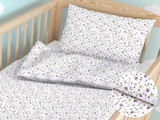 Gyermek pamut ágyneműhuzat kiságyba - cikkszám 384 lila rózsák fehér alapon