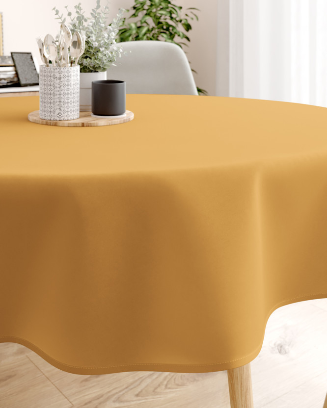 Pamut asztalterítő - mustárszínű - kör alakú