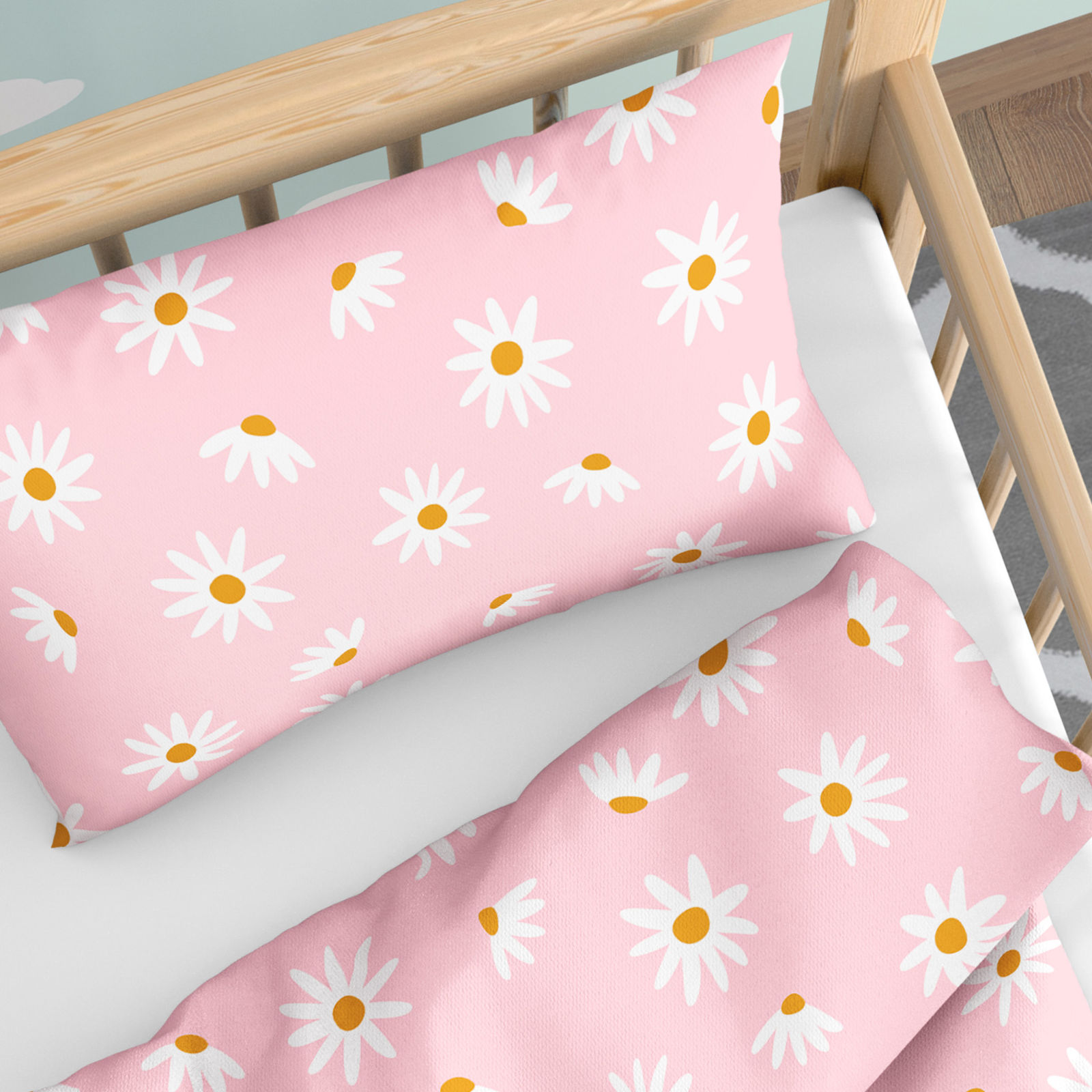 Gyermek pamut ágyneműhuzat kiságyba - margaréta virágok