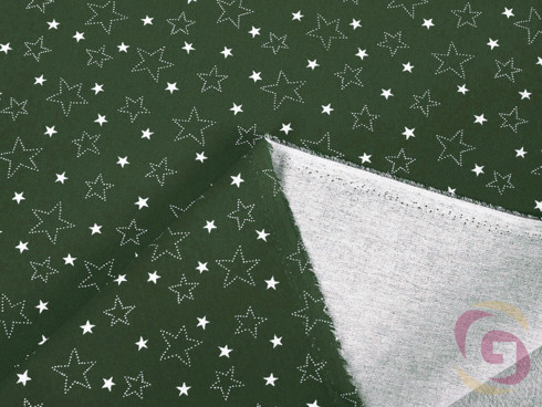 Pamutszövet - fehér csillagok zöld alapon
