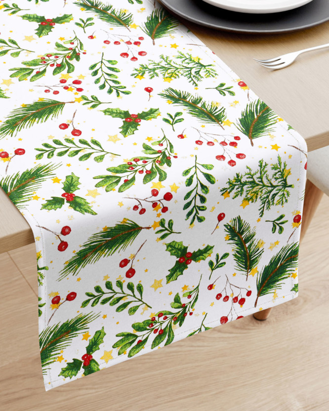 Karácsonyi dekoratív asztali futó Loneta - fagyöngy mintás