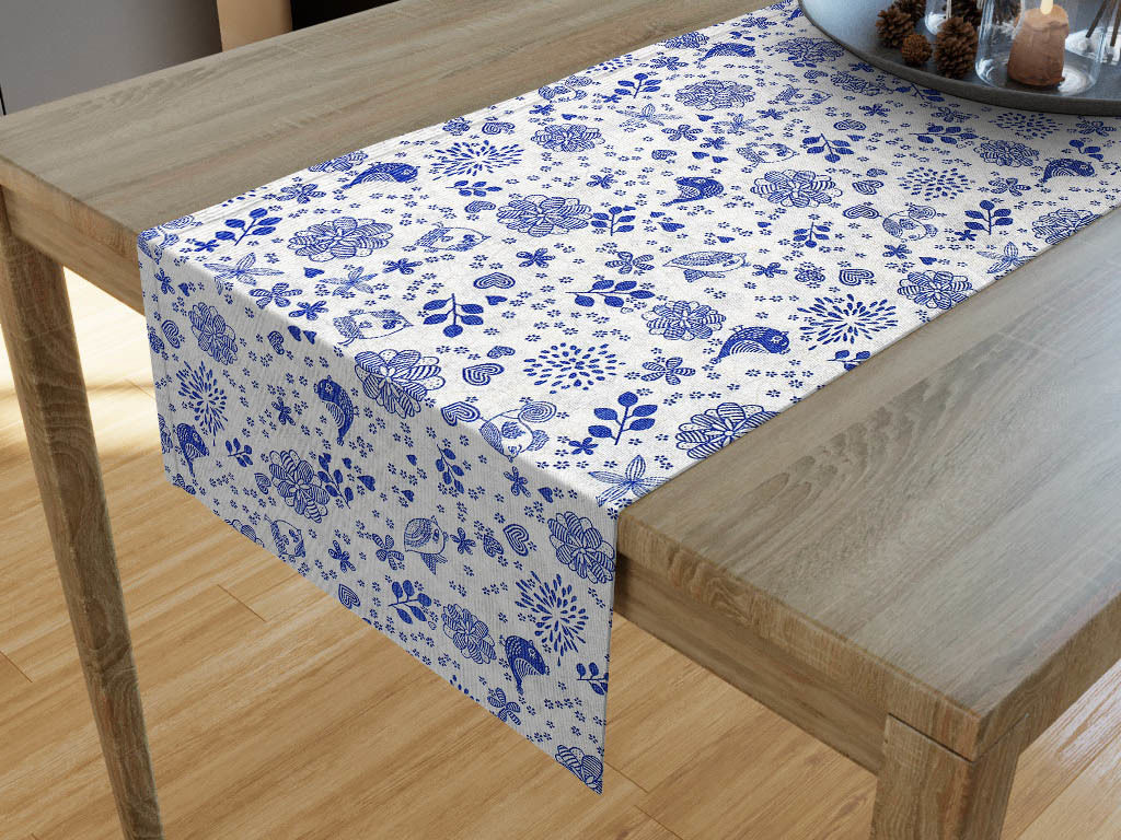 LONETA dekoratív asztali futó - kék madarak és virágok