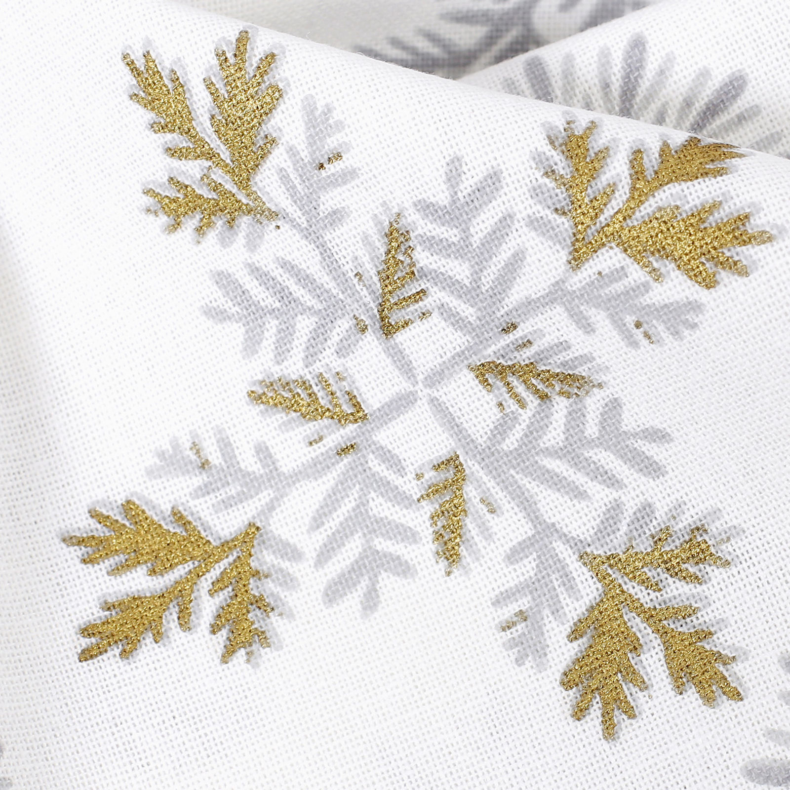 Karácsonyi pamut konyharuha - szürke hópihék arany csillámokkal