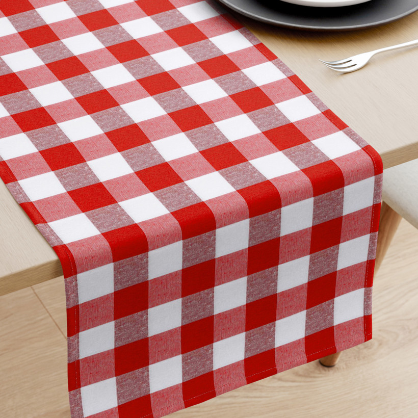 MENORCA dekoratív asztali futó - nagy piros - fehér kockás