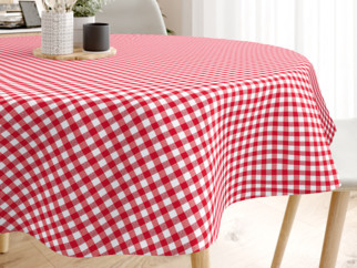 MENORCA dekoratív asztalterítő - piros - fehér kockás - kör alakú