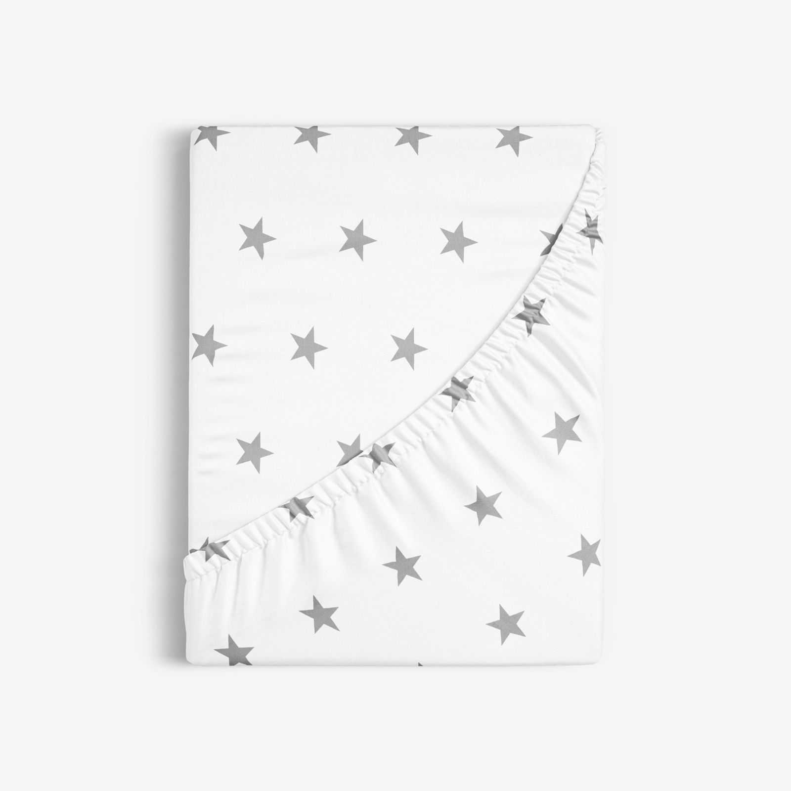 Karácsonyi körgumis pamut lepedő - szürke csillagok fehér alapon