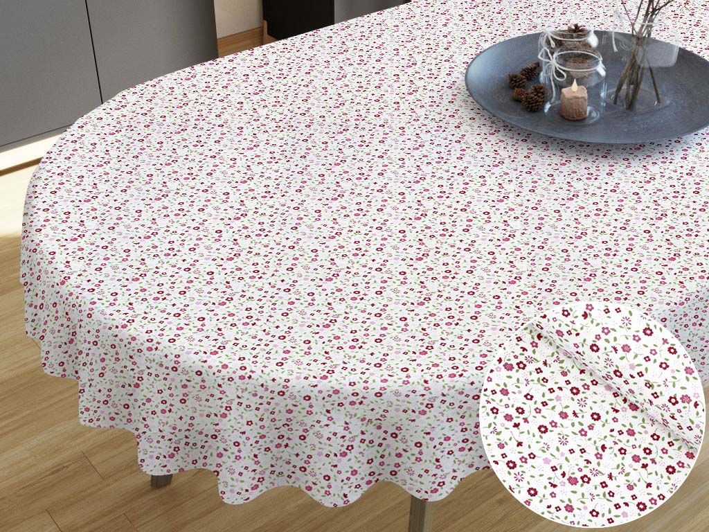 Pamut asztalterítő - rózsaszínűre festett virágok - ovális