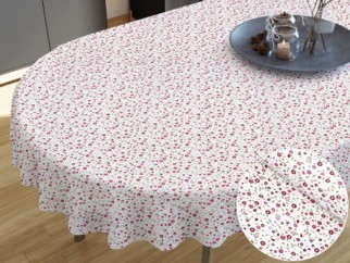 Pamut asztalterítő - rózsaszínűre festett virágok - ovális
