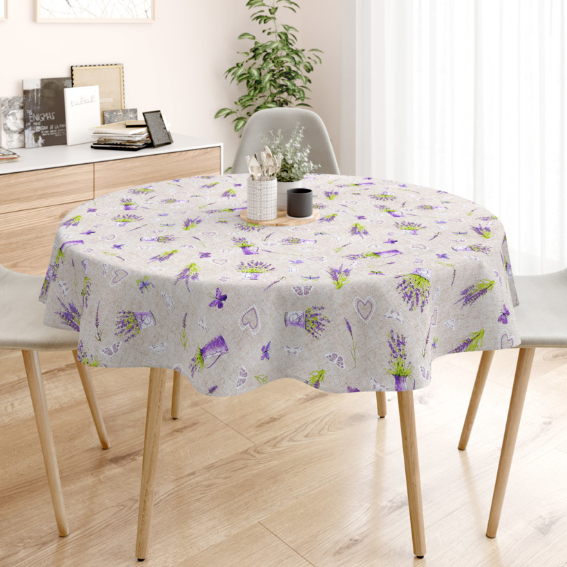 LONETA dekoratív asztalterítő - virágzó levandulák világos alapon - kör alakú