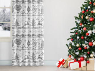 Karácsonyi egyedi méretű pamut drapéria - karácsonyi szimbólumok fehér alapon