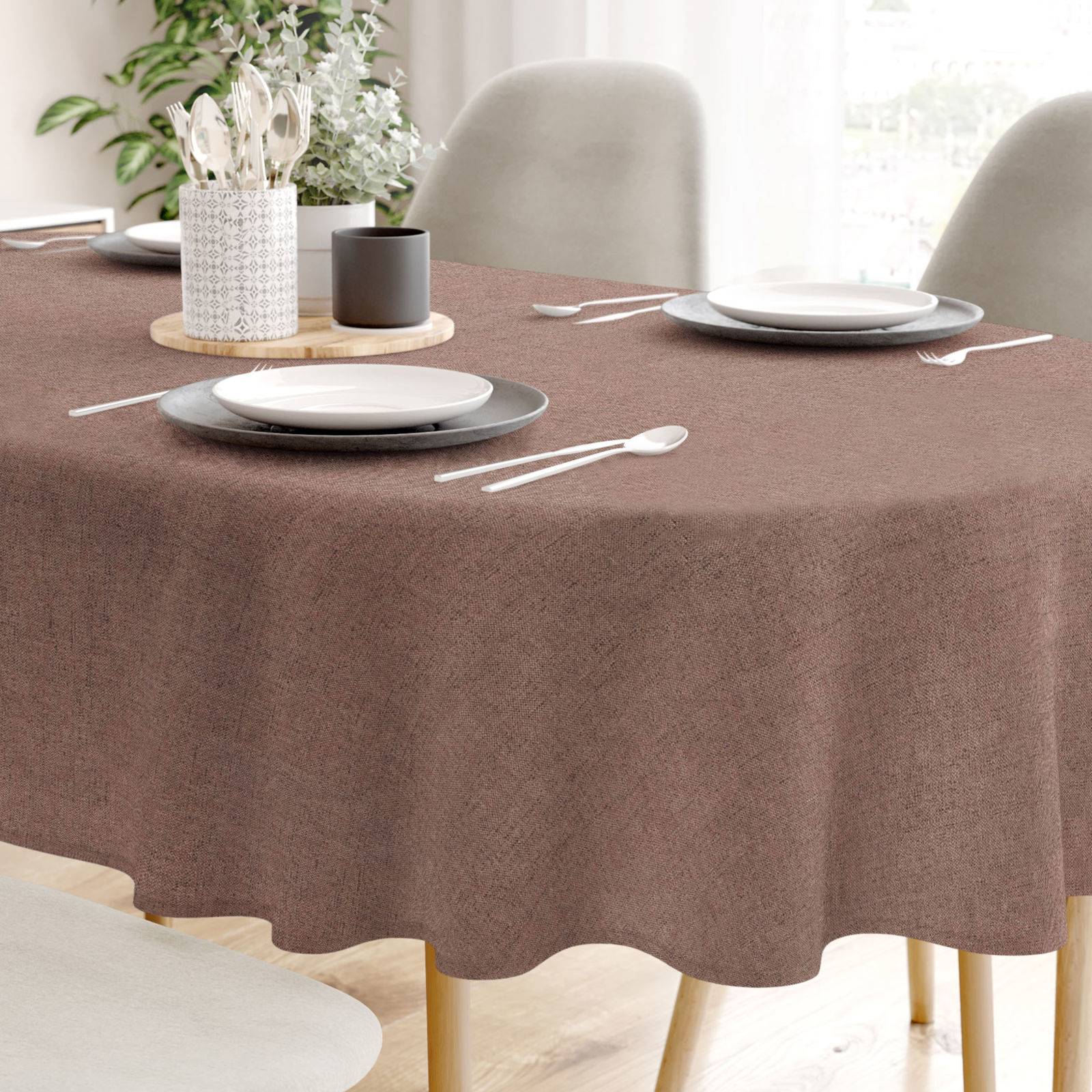 Loneta dekoratív asztalterítő - barna természetes - ovális