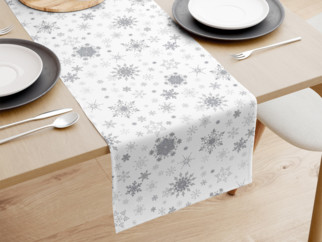 Exkluzív karácsonyi pamut asztali futó - ezüst hópihék fehér alapon