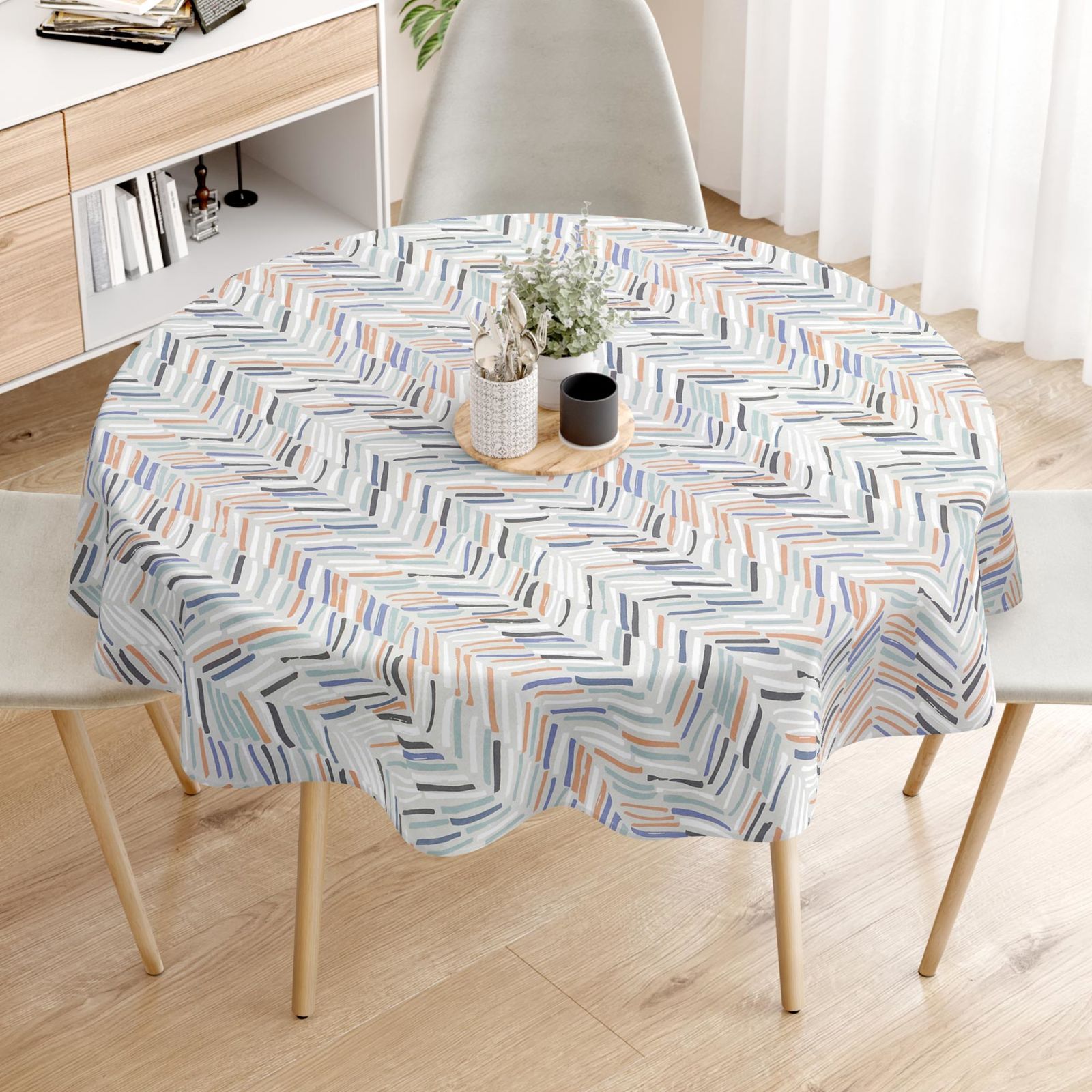 Pamut asztalterítő - festett vonalak - kör alakú