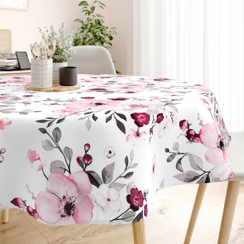 Pamut asztalterítő - sakura virágok - kör alakú