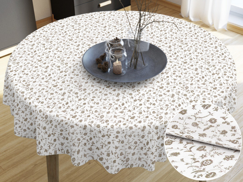 Pamut asztalterítő - virágcsokrok fehér alapon - kör alakú