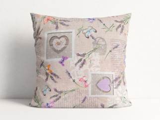 LONETA dekoratív párnahuzat - szív, pillangó és levandula mintás