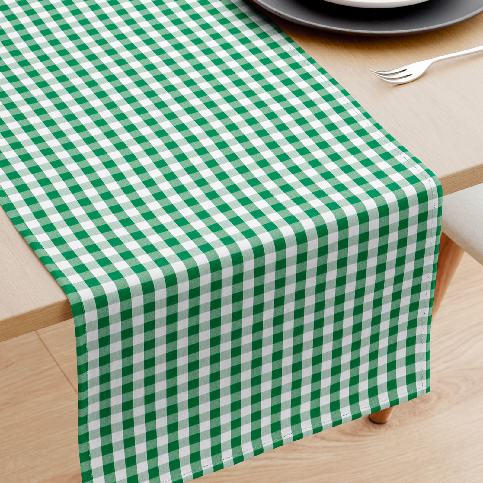 Pamut asztali futó - zöld - fehér kockák
