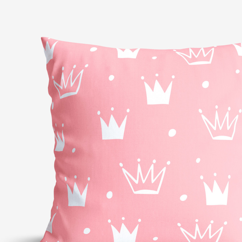 Gyermek pamut párnahuzat - Királyi koronák rózsaszín alapon