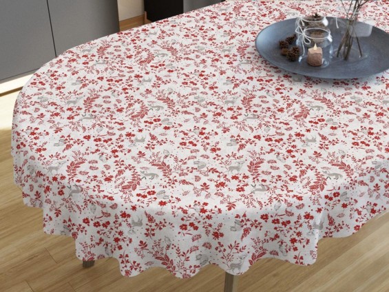 LONETA dekoratív asztalterítő - állatok között piros réti virágok - ovális