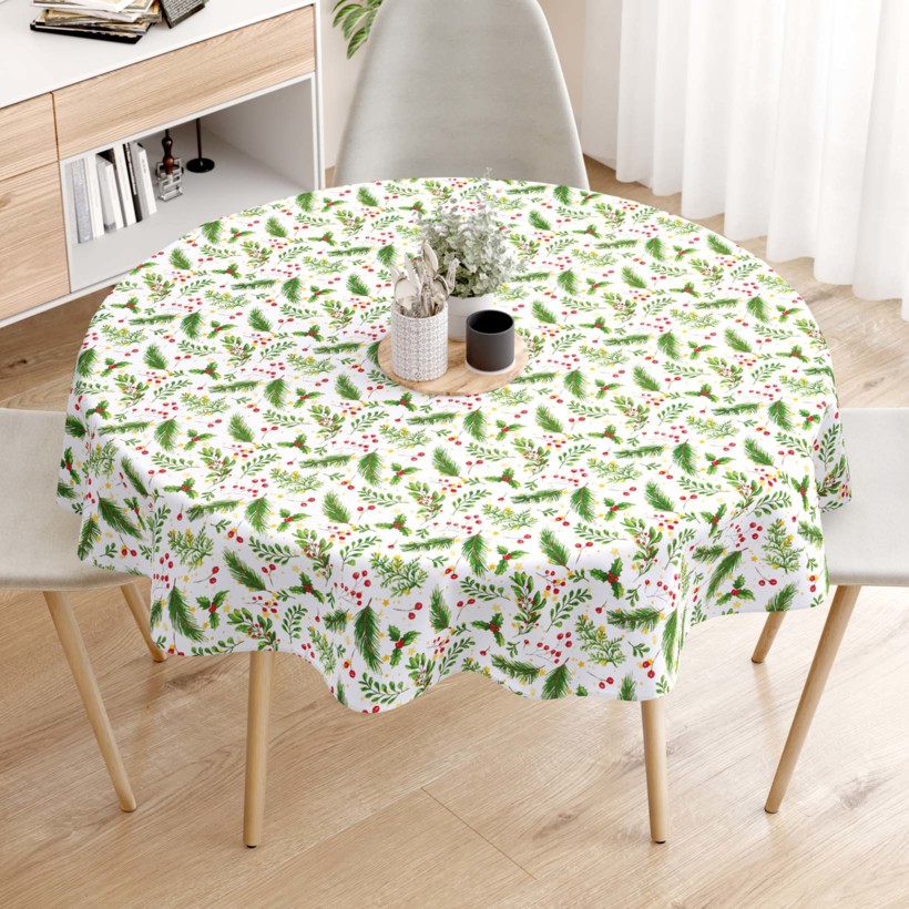 Karácsonyi asztalterítő Loneta - fagyöngy mintás - kör alakú