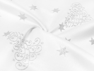 Teflonbevonatú asztalterítő - ezüstszínü karácsonyfák és csillagok - ovális