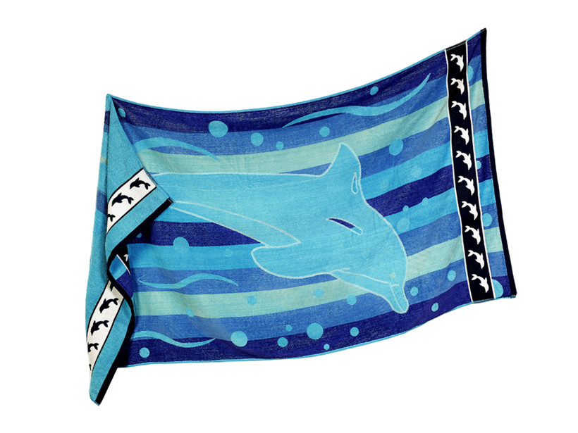 Nagy frottír strandtörölköző Delfin mintás - kék 90 x 165 cm