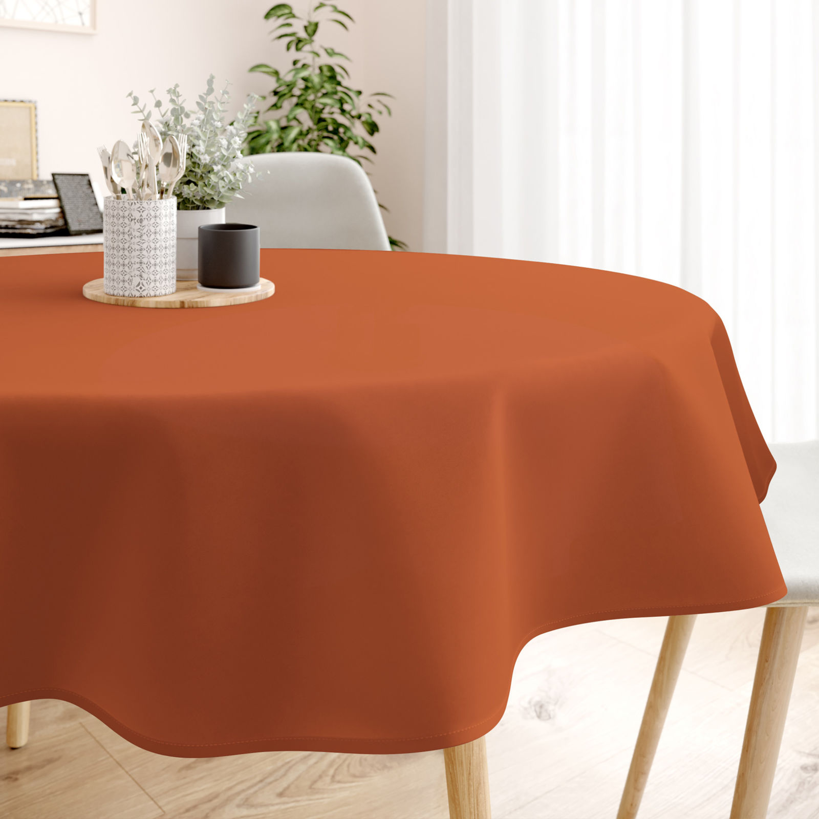 Pamut asztalterítő - tégla színű - kör alakú