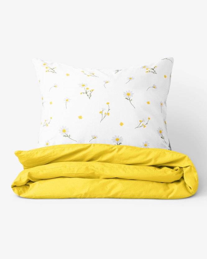 Pamut ágyneműhuzat Duo - kamilla virágok, sárga hátoldal
