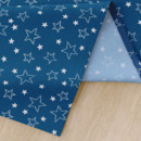 Karácsonyi pamut asztalterítő - fehér csillagok kék alapon