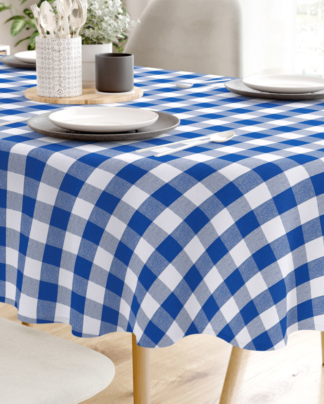 MENORCA dekoratív asztalterítő - nagy kék - fehér kockás - ovális