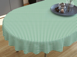 Pamut asztalterítő - zöld - fehér kockás - ovális