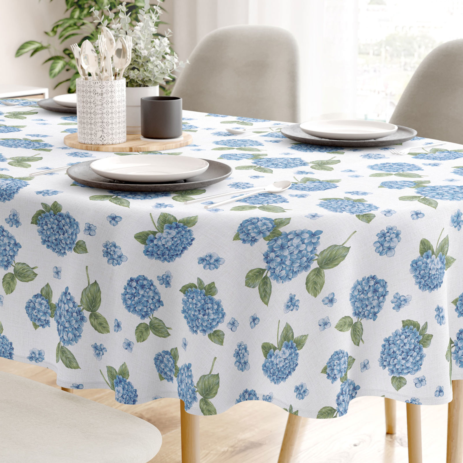 LONETA dekoratív asztalterítő - kék hortenziák - ovális